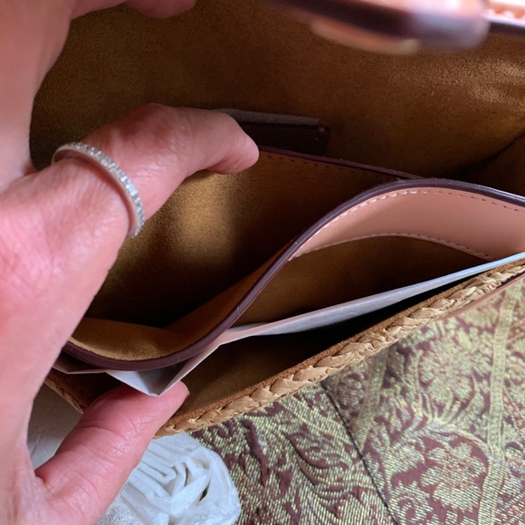 RARE🔥Authentic COACH Leather/suede/Straw flap logo Crosby/shoulder/wristlet bag - Picture 8 of 16